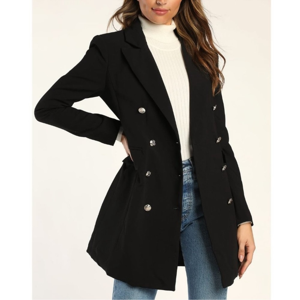 Lulu’s Captain's Blog Black Double-Breasted Coat Size XS